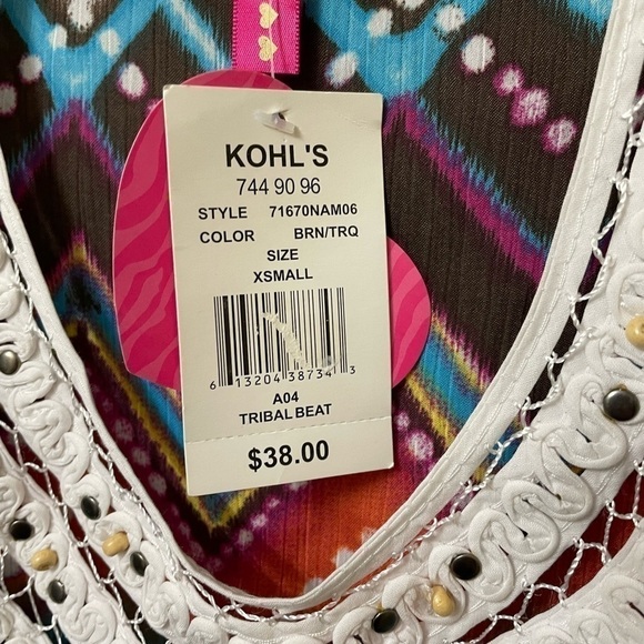 Y2k tribal beat embellished yoke multi color chevron print tank playful size XS - Picture 6 of 9